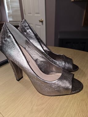 Metallic Peep-Toe High Heels - Women's